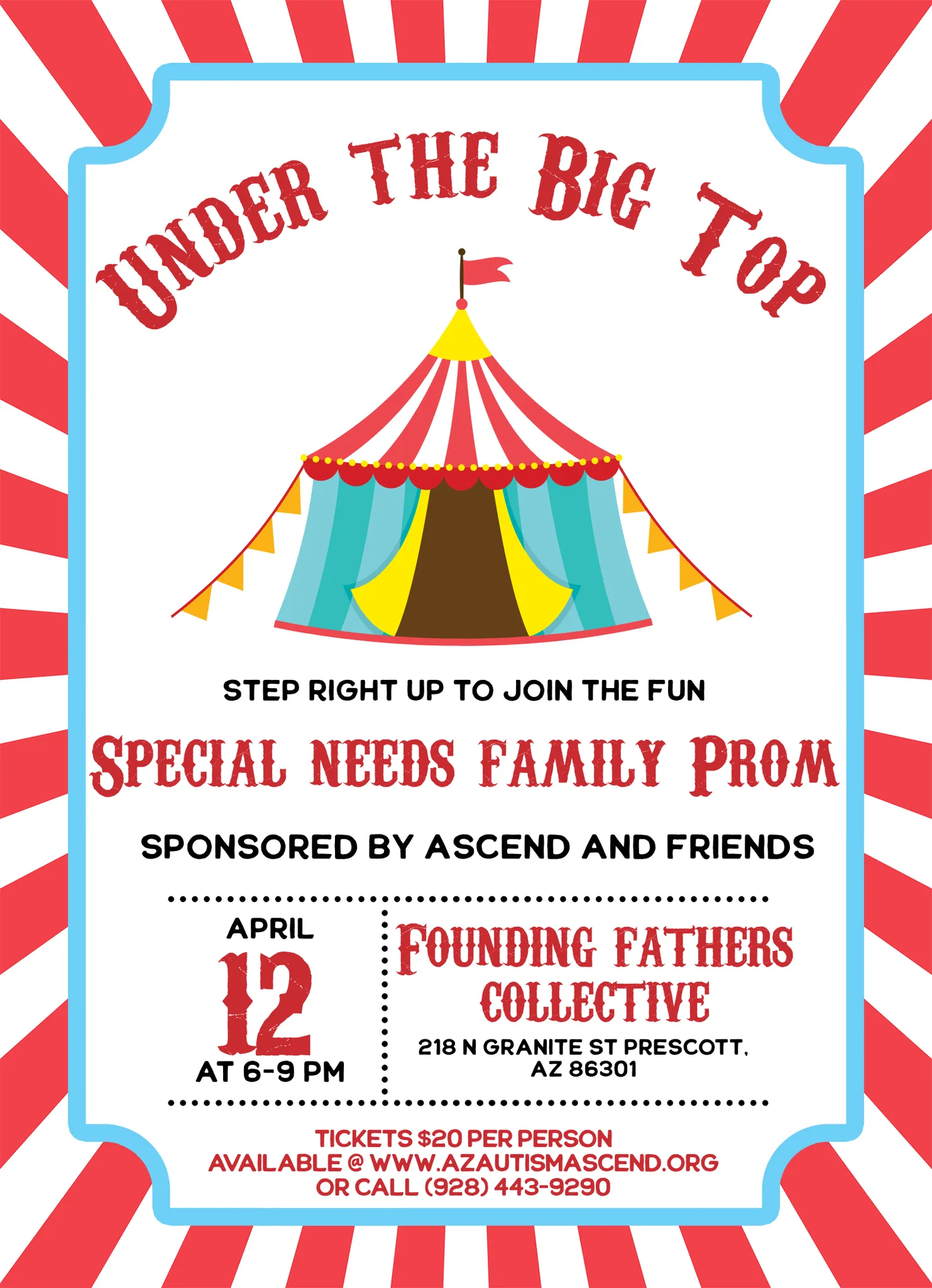 Flyer from ASCEND's most recent Special Needs Prom, 'Under the Big Top'